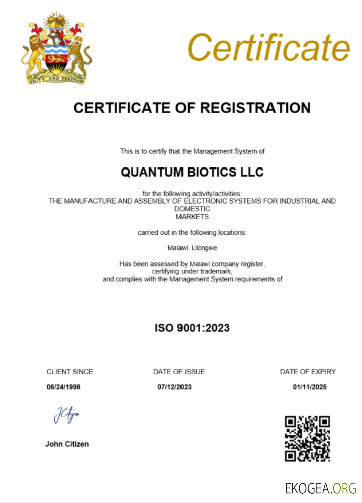 Modèle Word et PDF de certificat d'enregistrement d'entreprise au Malawi